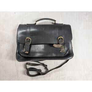 Vintage Leather Heavy-Duty Black Briefcase Messenger Bag Dowel
